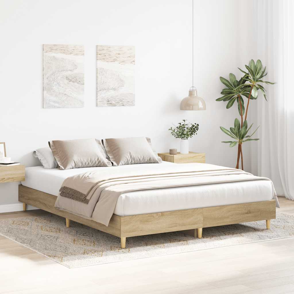 NNEVL Bed Frame No Mattress Sonoma Oak 150x200 cm Engineered Wood