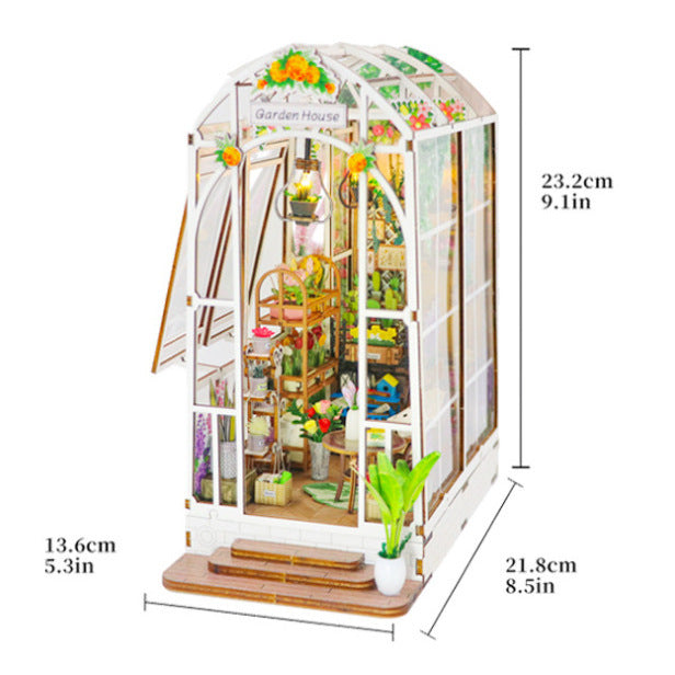 NNEDSZ Dollhouse Miniature DIY Greenhouse Kit - Garden House with LED Lights