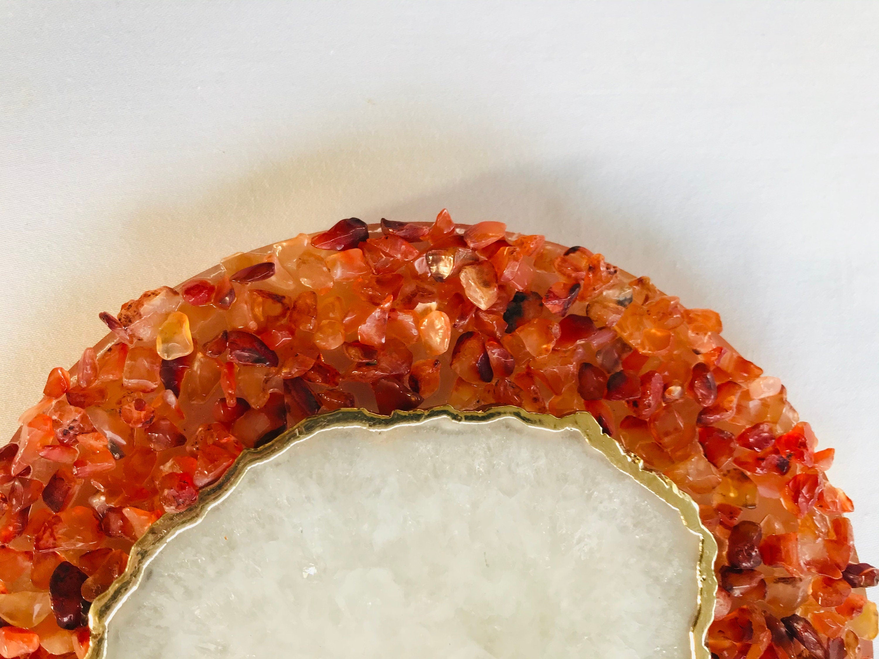 6" Diameter Red Crystal With White Agate Wall Clock